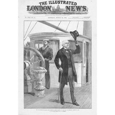 William Gladstone on Board the Royal Yacht Alberta - Antique Print 1892