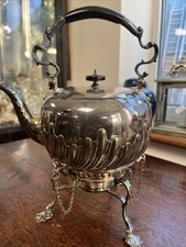 ANTIQUE TEA SPIRIT KETTLE  WITH BURNER & EBONY HANDLE VGC