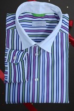 Eton Banker Shirt 17/43 XL Contemporary Pinstripe 24x31 Contrast Collar