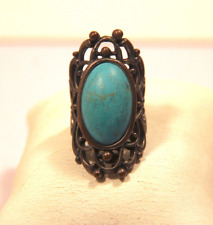 Womens Vintage Mid Century Costume Jewellery Navajo Turquoise Filigree Ring Sz Q
