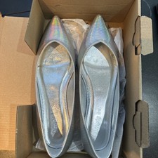 Women's Silver Party shoes size 7 flat heel (WIDE FIT) - new with box