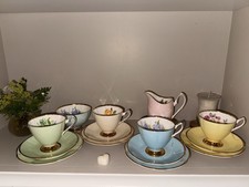 Clare Bone China Tea SetVintage Pastel CupsSaucers with Gold TrimMade in England