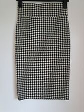 River Island Pencil Skirt Houndstooth 8 Midi Navy Ivory Stretch Elastic Waist