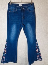 Floral Embroidered Flared Jeans - Size 12 - Boho 70's Style