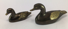 Vintage  Brass two tone Duck and duckling Figurine Paperweight set