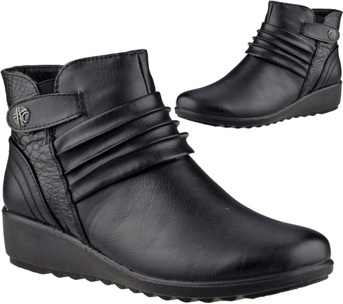 Ladies low wedge zip boots - low,