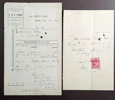 1909 G & A Pegg Estate Agents Bold Lane Derby Receipt & 1910 John Hill Rent Note