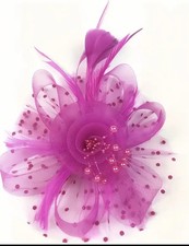 Hot Cerise Pink Clip On Flower Feather & Bow Net Fascinator NEW Wedding Races