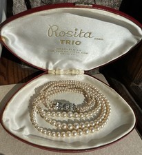Vintage Rosita Faux Pearl Convertible Necklace: Diamonte Clasp, Original Box