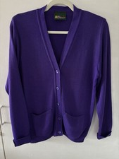 Balmoral Wool Blend Cardigan Purple Button Front Pockets Size S