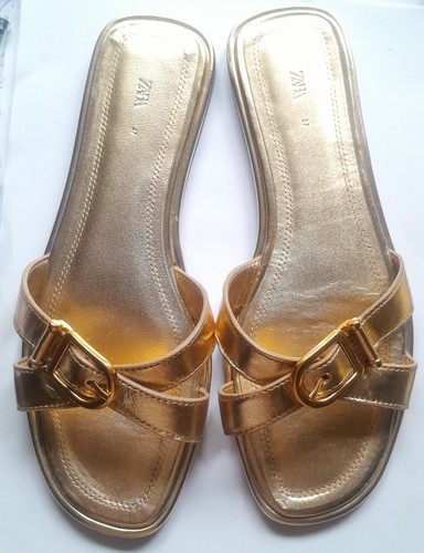 Zara gold leather slider - zara,