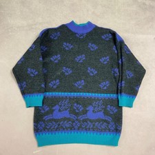 Vintage Knitted Jumper Abstract Horse Patterned Knit Sweater Women's Xl