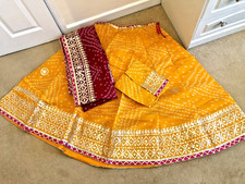 New Indian bandhej Bandhani multi-colour lehenga Garba Chaniya Choli Diwali UK