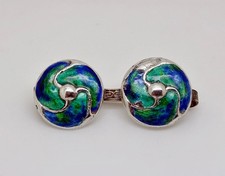 Liberty & Co Cymric Signed Antique Art Nouveau Sterling Silver Enamel Brooch