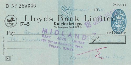 Two lloyds bank cheques from - bank,