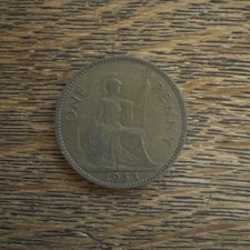 1953 Key Date United Kingdom 1 Penny One Pence Coin Elizabeth II