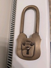 Vintage Victorian Tall Old Padlock Solid Brass Long Neck And  Key