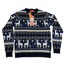 Ugly Christmas Jumper Reindeer Unisex Royal Blue Size M