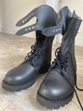 Black Leather French Army Ranger Buckle Boots - New Shoes 41 Euro 7.5 Uk Size