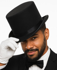 Black Top Hat Fancy Dress Magician Halloween Costume Formal Gent Victorian Magic