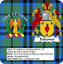 6 Pack Falconer Scottish Clan Aluminium Coasters With Cork Feet + Box