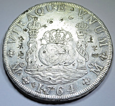 1764 XF-AU Mexico Silver 8 Reales Spanish Colonial Pirate Pillar Dollar Coin