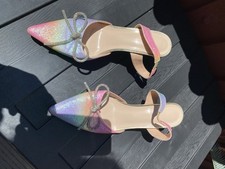 Stunning Kitten Heel Women’s Rainbow Glitter Sling Back  Shoes Uk6.5