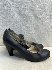 Clarks Black leather high heels mary jane shoes UK 5E Wide fit