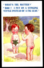 Vintage Comic Postcard: Boo!!  Stinging Nettle Instead of Fig Leaf. Reg Maurice.