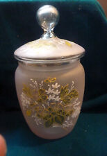Antique Pink Frosted & Enamelled Glass Biscuit Barrel Delicate Flower Pattern