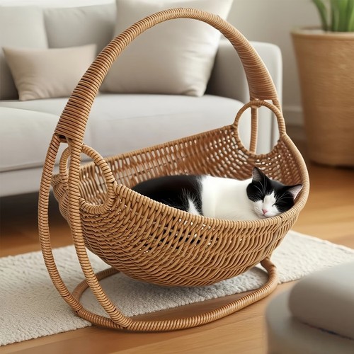 Rattan style cat bed - cat, basket