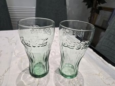 2x Green Coca Cola Glasses New