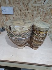 Vintage Bongo Drums .Clay And Animal Skin