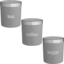 Blushing Tea Coffee Sugar Storage Jars -Grey for Everyday Use Kitchen Decorative