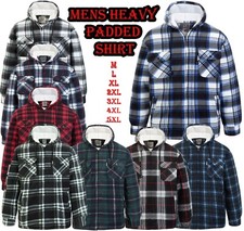 Mens Lumberjack Check Jacket Padded Fleece Shirt Hooded Fur Lined Sherpa M-5XL