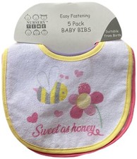 Baby Girl Bibs 5 Pieces PEVA backed Feeding Dribble Pretty Pictures Nursery Time