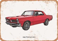 Classic Car Art - 1965 Pontiac GTO Pencil Sketch - Rusty Look Metal Sign 4