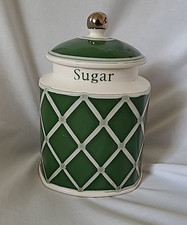 Arthur Wood Vintage Green & White Criss-Cross Pattern Ceramic Sugar Storage Jar