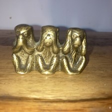  Vintage Small Brass Figurine 3 Wise Monkeys See Speak Hear No Evil Ornament 