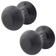 Beehive Reeded Matt Black Mortice Door Knobs (55mm) For Internal Doors Multipack