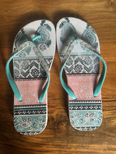 Ladies Mantaray Blue White Pink Flip Flops size 8