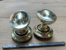 Antique Late Georgian Early Victorian Pair Oval Solid Brass Door Knobs M2093