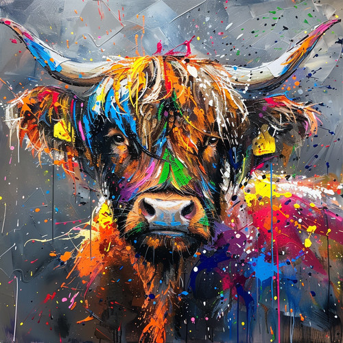 Highland cow colourful oil art - highland,