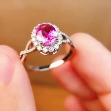 2.60 Ct Oval Cut Natural Ruby & Diamond Wedding Ring 14k White Gold Size 8