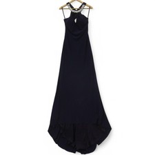 Illusion Prom Dress UK 10 Dark Purple Embellished Halter Neckline - Preloved 