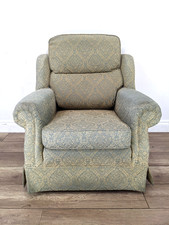 ARMCHAIR Damask Pattterned Yellow Green Fabric Removable Cushions FREE DELIIVERY