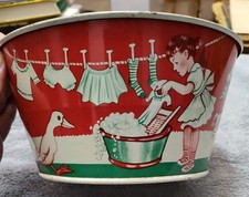 Vintage Wolverine Tin Washtub Basin Laundry Little Girl Washing Play Toy Basket