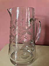 Vintage etched glass jug  vase