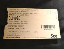 Old Concert Ticket Blondie Saturday 26th June 2010 26/06/10 Kenwood London A