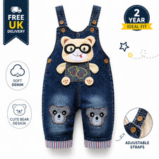 Baby Boys Denim Dungarees Bear